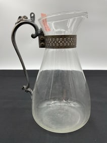 Vintage Glass Pitcher with Ornate Metal Handle