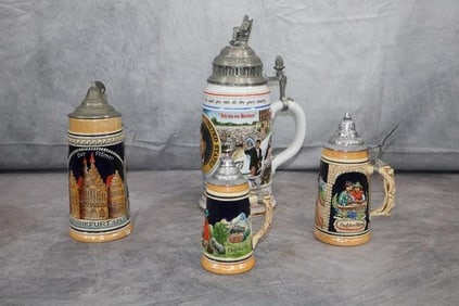 Limited Edition German Beer Steins - including JFK Painted + silver set