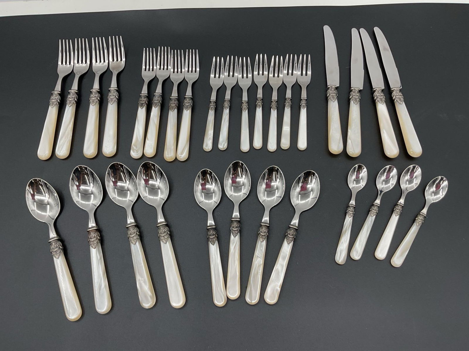 Vintage EME Inox Italy Flatware - Napoleon Ivory: Acrylic Pearl Handles & 18/10 Stainless steel construction. Made in Italy 