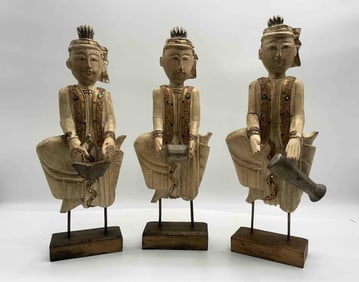 Set of Three Southeast Asian Carved Wood Musician Figures