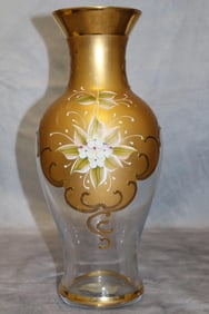 Murano Venezia Hand painted gilt glass vase
