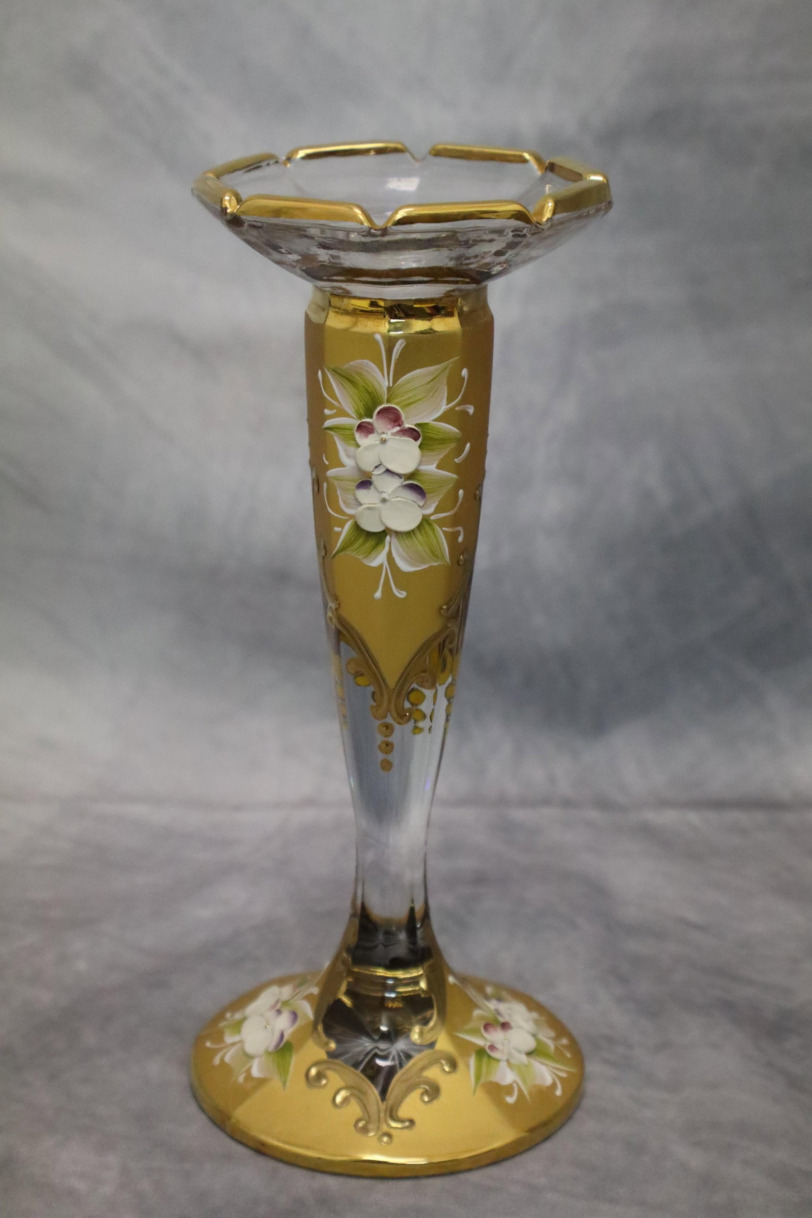 Murano Venetian Gold Candleholder: Hand Painted Venetian Murano Candle Holder Dimensions: H:7 1/2in D:3 1/4in