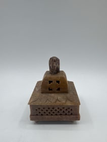 Hand-Carved Indian Soapstone Box with Elephant Finial