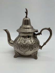 Vintage Silver-Plated Teapot with Etched Leaf Design and Eagle Finial