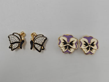 Vintage Enamel and Rhinestone Brooch and Earring Set