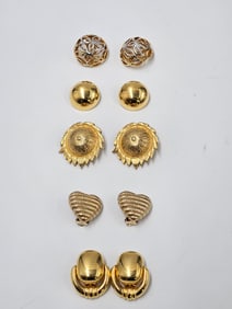 Set of 5 Pairs Vintage Gold-Tone Clip-On Earrings