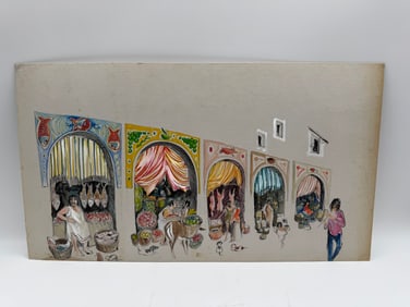 Market Scene Gouache on Board