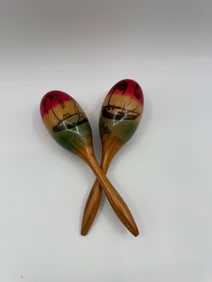 Pair of Hand-Painted Tropical Scene Maracas