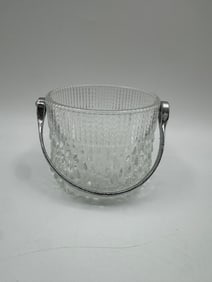 Vintage Cut Glass Ice Bucket with Metal Handle
