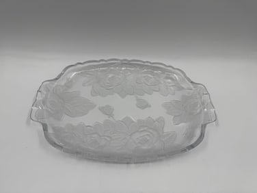 Vintage Clear Glass Serving Dish with Floral Design
