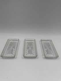 Set of Three Clear Glass Trays