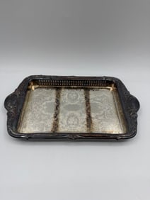 Silver Plated Serving Tray with Ornate Border