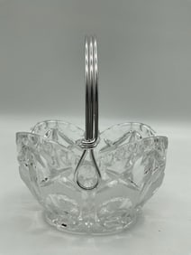 Pressed Glass Basket with Metal Handle