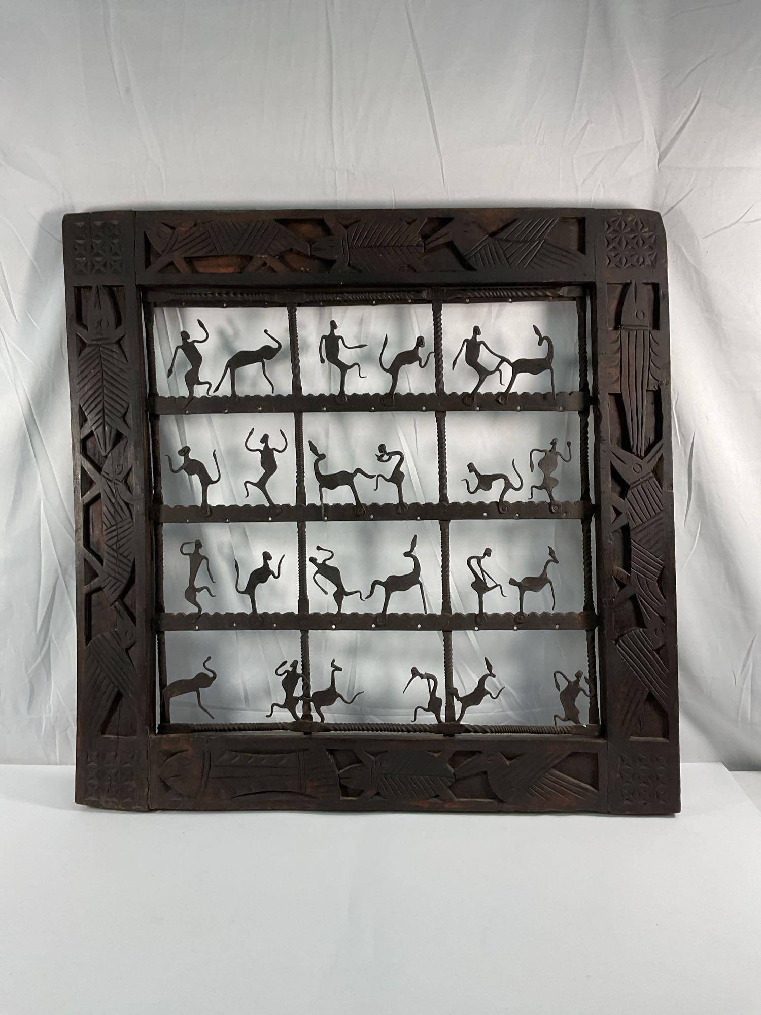 Carved Teak and Wrought Iron Indian Wall Panel (1 of 5)