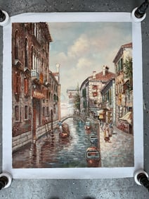 Venetian Canal Scene by Laurence Oil on Canvas