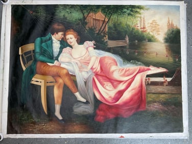 Courting by the Garden Canal Oil on Canvas