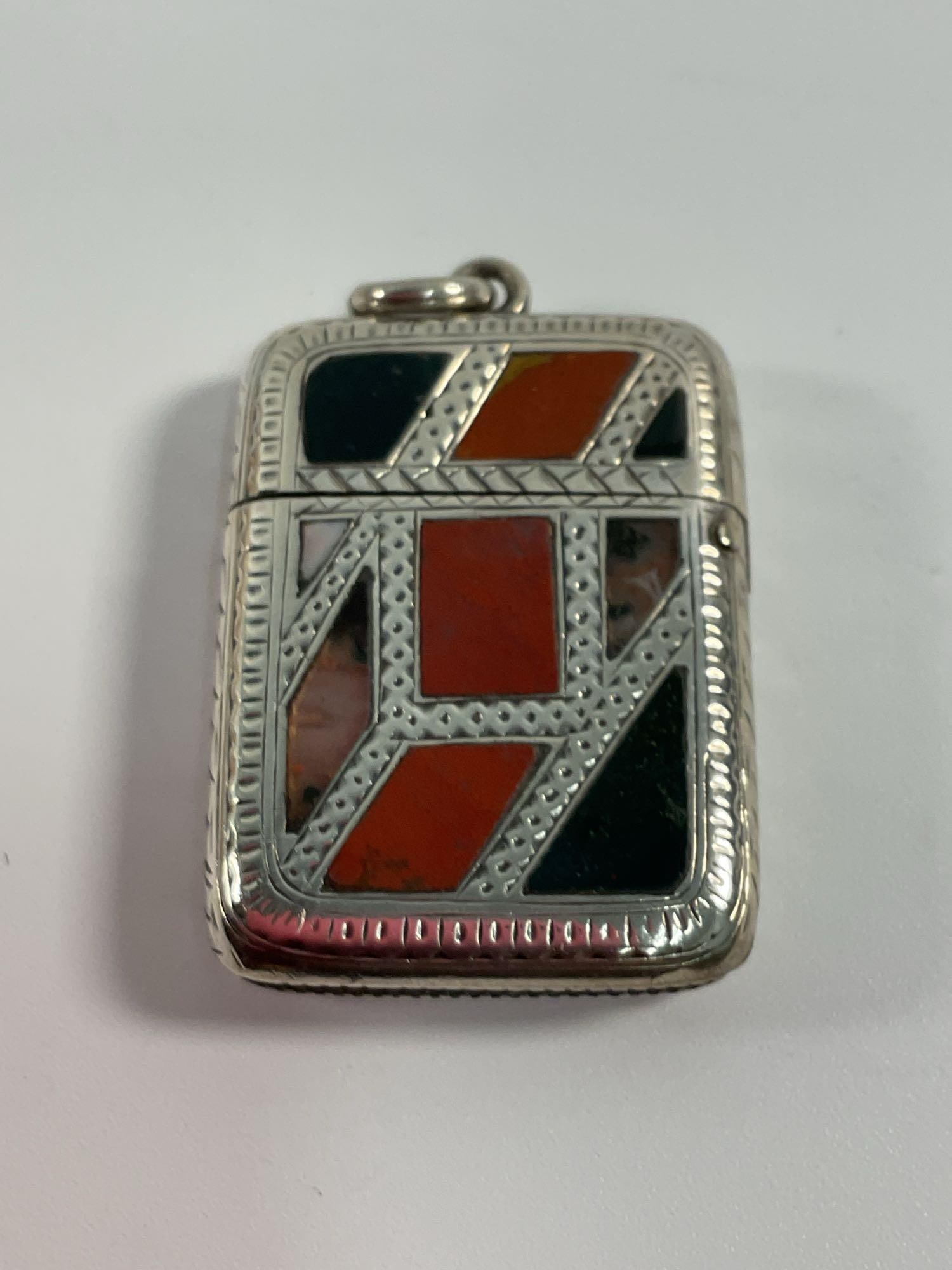 Rare Db Dickenson, Bath Birmingham Red & Black Enamel on Silver Vesta Case (match safe E) 46 (1 of 3)
