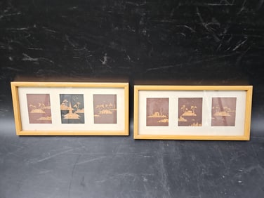 Pair of Asian Papercut Silhouette Landscape Panels
