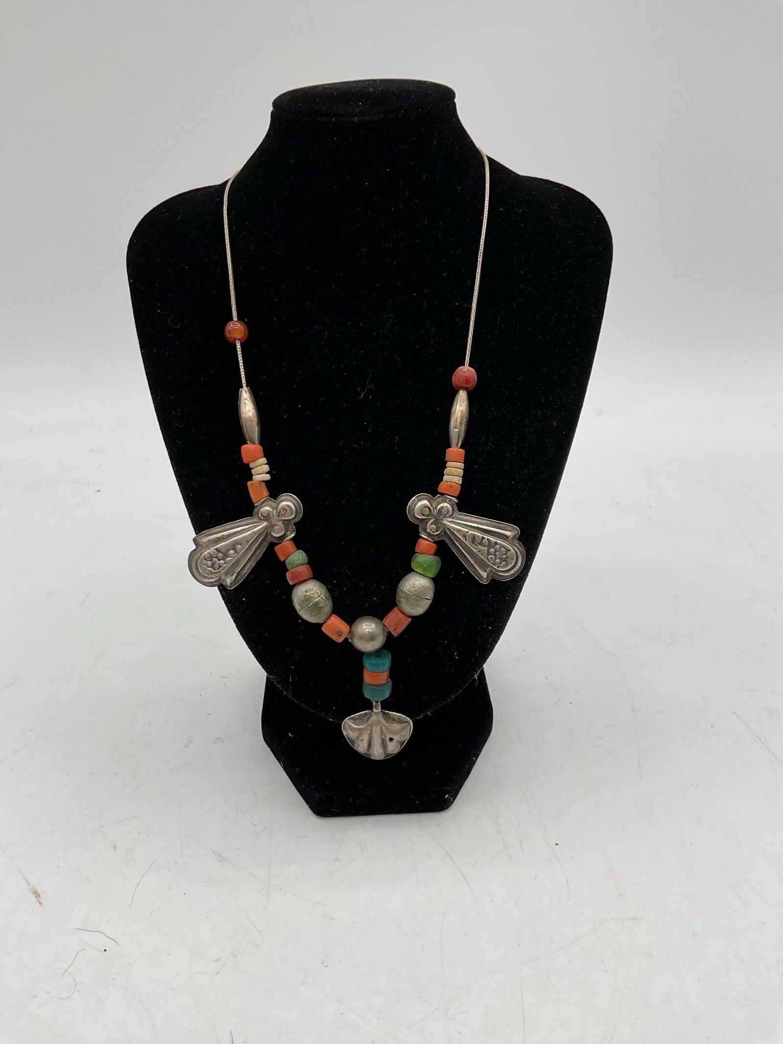 569 - Tribal Style Beaded Necklace with Wing and Heart Charms (1 of 3)