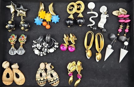 Collection of 1980s–1990s Bold Statement Clip-On Earrings – 13 Pairs