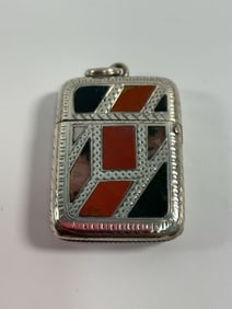 Rare Db Dickenson, Bath Birmingham Red & Black Enamel on Silver Vesta Case (match safe E) 46