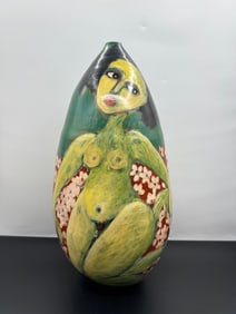 Large Painted Ceramic Vessel with Reclining Figure