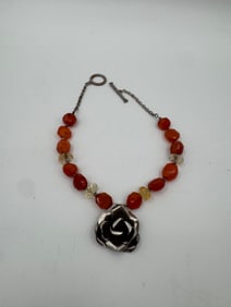 Carnelian & Sterling Silver Rose Necklace