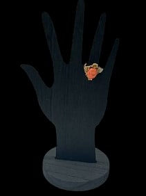 Art Nouveau 14K Yellow Gold Carved Coral and Diamond-size 8