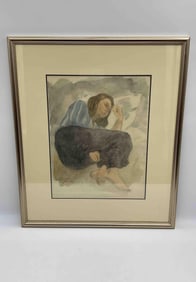 Woman Resting Watercolor Painting by Raphael Soyer (Russia, 1899-1987) Watercolor