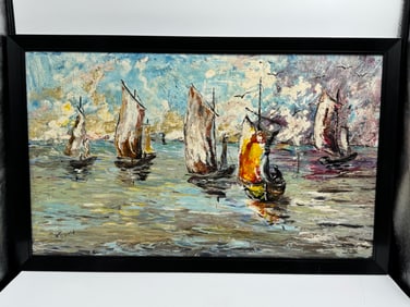 ,Impressionist Sailboats by  W. Spivey  Oil on Canvas