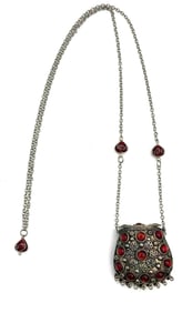 Vintage Silver-Tone Necklace  with Red Cabochons