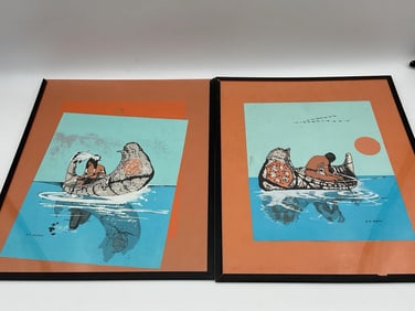 Pair of N.C. Wyeth Prints: Native Americans in Canoes