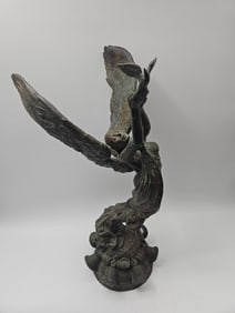Bronze Sculpture of Winged Woman with Bird