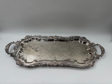 Silverplate Serving Tray with Handles, 32 x 12 in