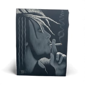 Bob Marley Black & White Velvet Portrait – Signed