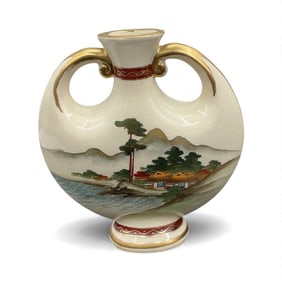 Japanese Satsuma Scenic Double-Handled Vase