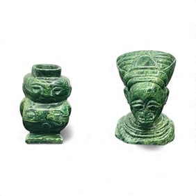 Pair of South African Verdite Stone Carvings
