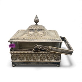 Ornate Metal Jewelry Box with Glass Insert