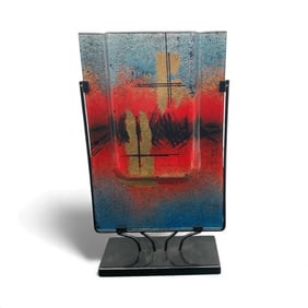 Abstract Fused Glass Art Panel on Stand