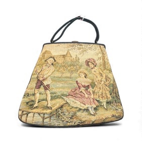 Vintage Tapestry Handbag with Pastoral Scene