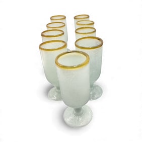 Set of Frosted Goblets with Gold Rim (9 Pieces)