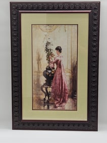 Framed Print of Woman Arranging Flowers