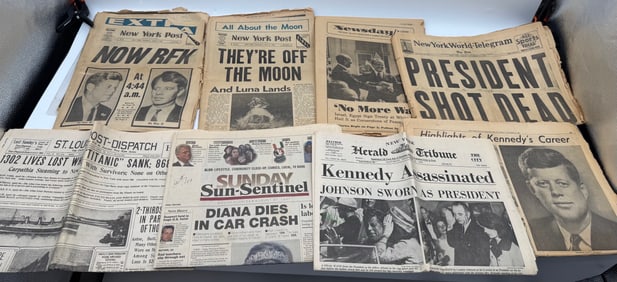 Lot of Historic Newspapers: Kennedy, Moon Landing, Diana