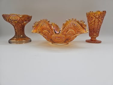 Three Pieces of Carnival Glass
