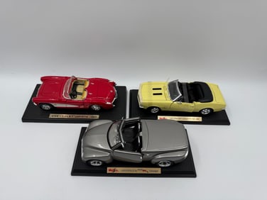 Three Maisto Die-Cast Chevrolet Convertible Model Cars