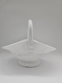 Vintage White Ceramic Basket with Handle