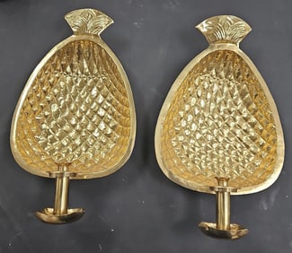 Pair of Brass Pineapple Wall Sconces
