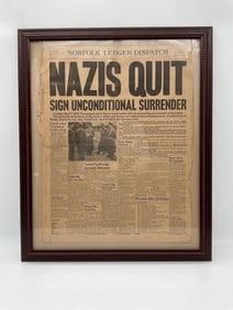 Norfolk Ledger-Dispatch "Nazis Quit" Newspaper Front Page, 1945