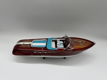 Vintage Wooden Riva Aquarama Style Speedboat Model with Chrome Details