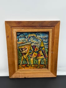 Figures in Landscape by David Burliuk ( Ukraine, 1882-1967) Oil on Board